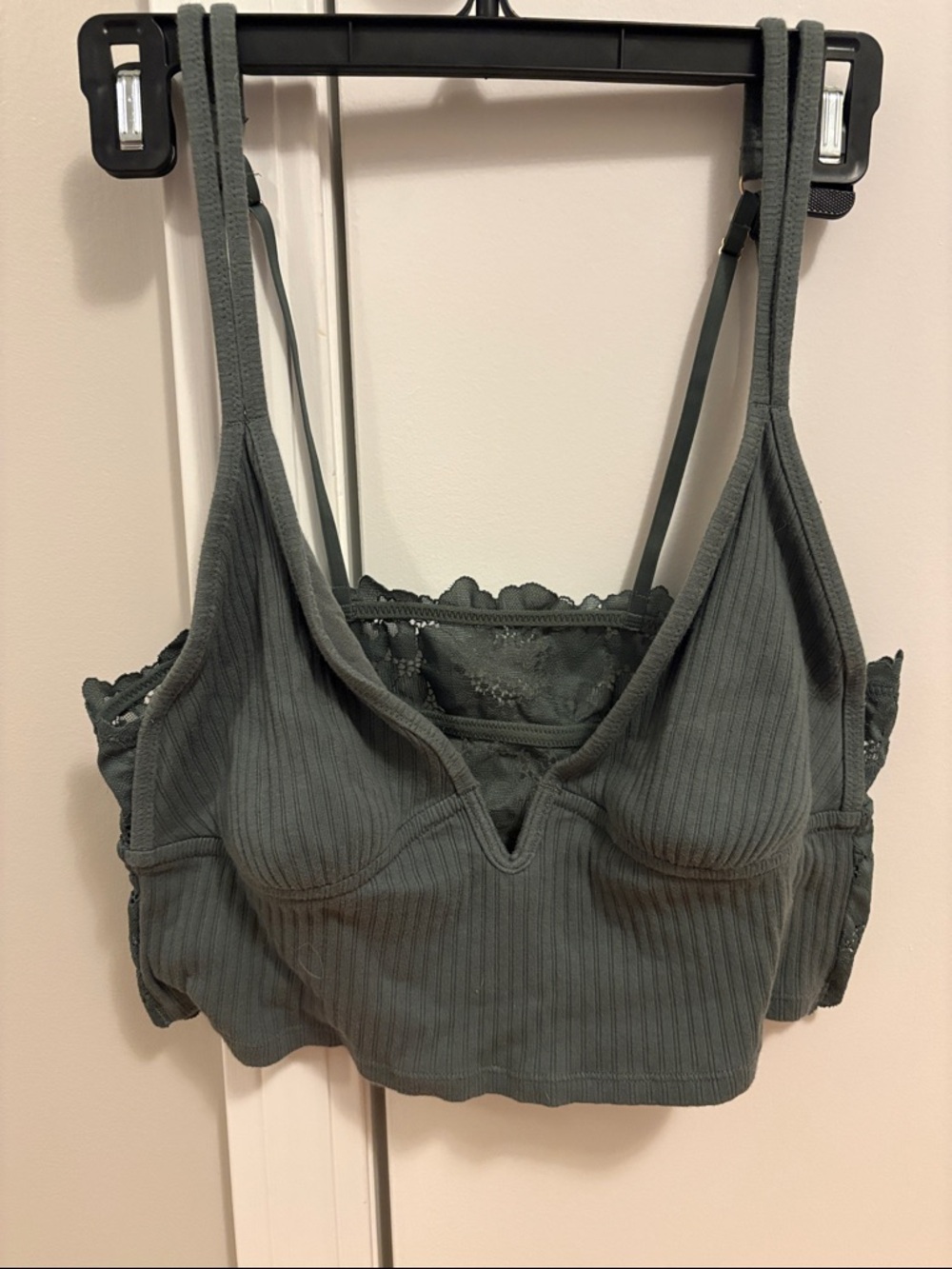 aerie Ribbed Lace-Back Bralette - Olive